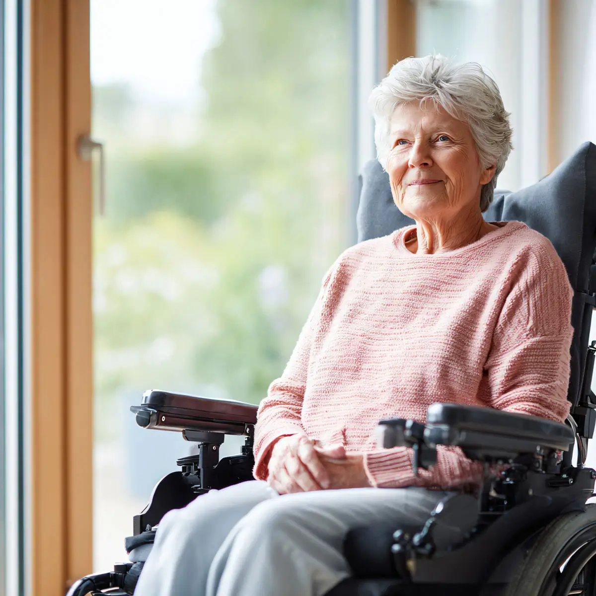 elderly woman on electric wheelchair elderly woman on electric wheelchair